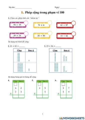 Phép cộng trong phạm vi 100