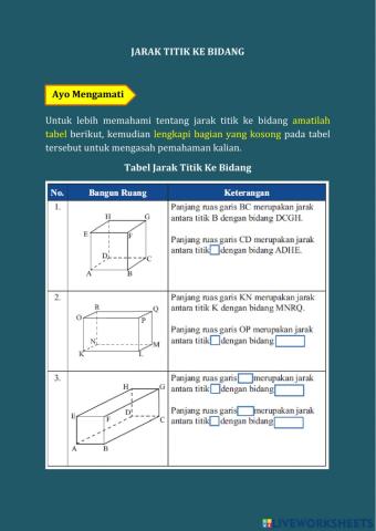 Jarak Titik Ke Bidang