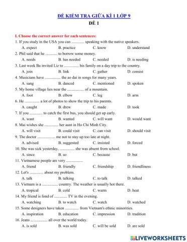 Mid-term 1 - Grade 9