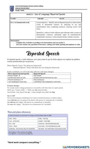 Week 6 – Use of Language Reported Speech - Material 2