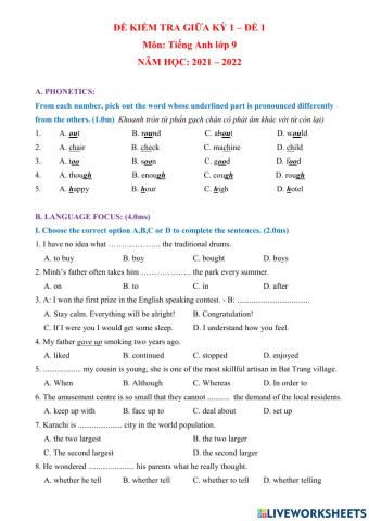 Mid-term 1 - Grade 9