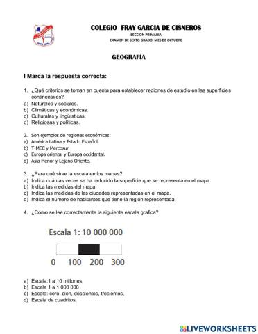 Primer examen trimestral de Geografía