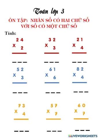 Toan 3-On tap nhan cac so co hai chu so cho so co mot chu so