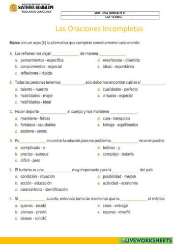Oraciones Incompletas