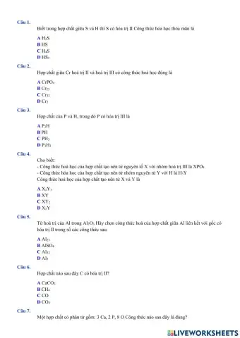 Lập cthh từ hóa trị