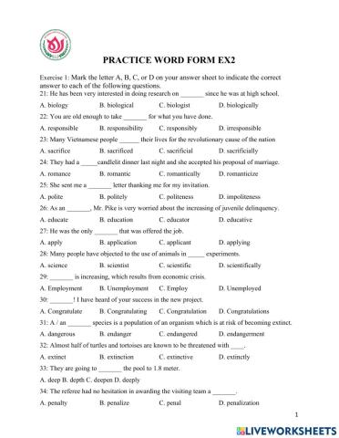 Practice word form 2