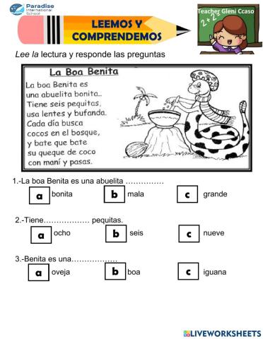Comprensión lectora:la boa benita