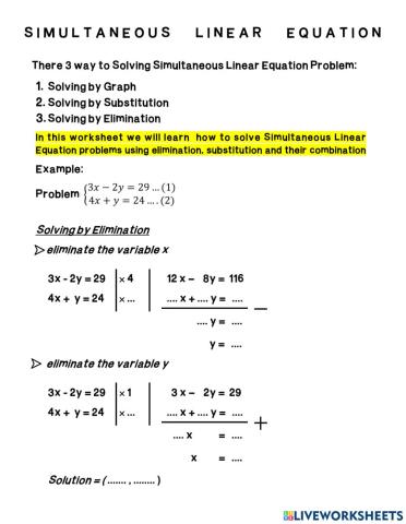 Practice Simultaneous Linear Equation