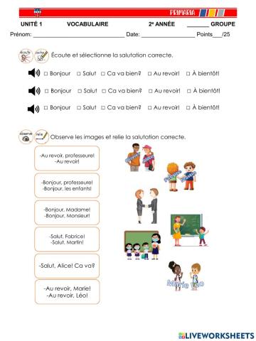 2e année Examen Unité 1