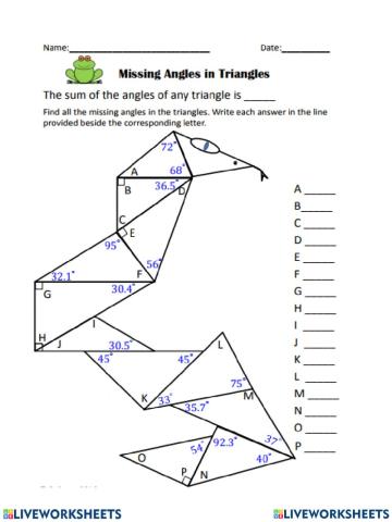 การหาขนาดมุมภายในรูปสามเหลี่ยม