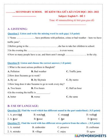 Mid-term 3 - Grade 9