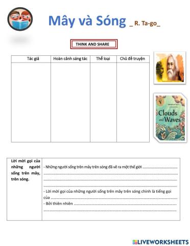 PHIẾU HỌC TẬP BÀI THƠ MÂY VÀ SÓNG -R.Ta-go-