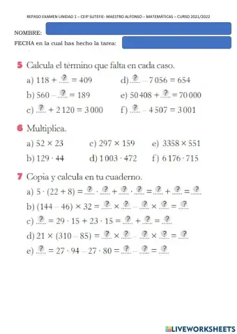 Ceip sutefie matemáticas unidad 1 6º primaria