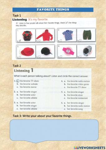 Favorite Things Listening and Writing