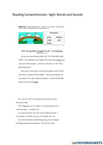 Reading Comprehension- Sight words and sounds