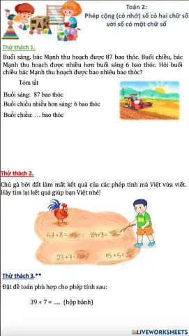 Phép cộng (có nhớ) số có hai chữ số với số có một chữ số