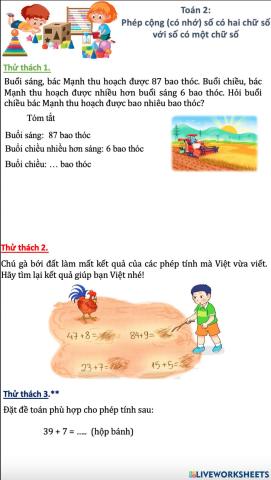 Phép cộng (có nhớ) số có hai chữ số với số có một chữ số