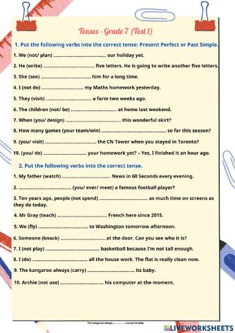 Tenses - G7 (Test 1)