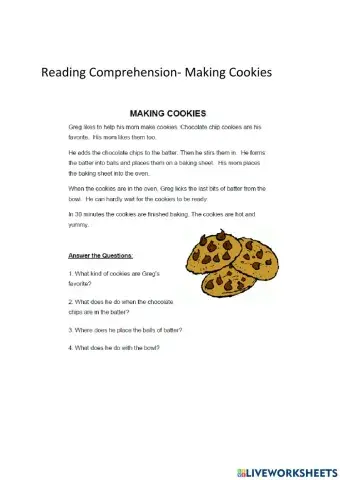 Reading Comprehension Making Cookies