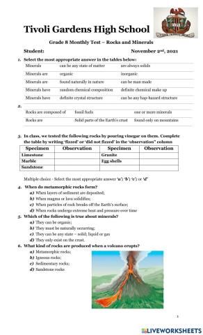 Rocks and Mineral Test