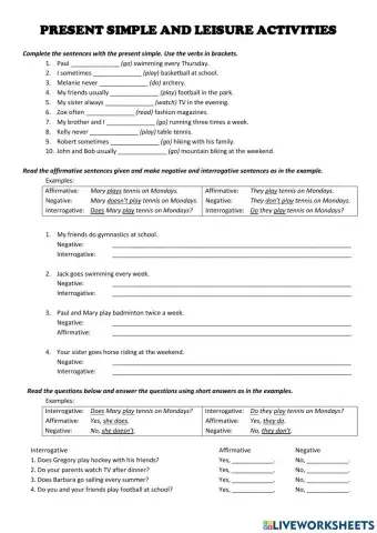 Present Simple and Leisure Activities