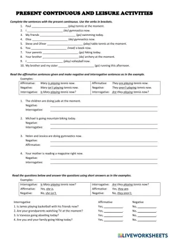 Present Continuous and Leisure Actitivities