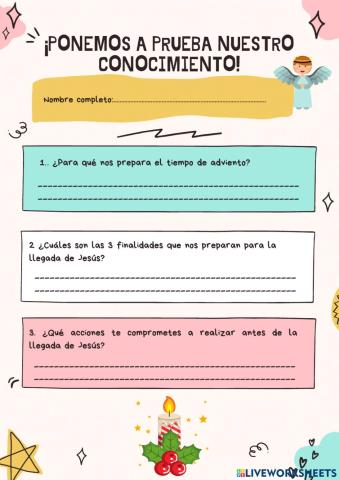 Ficha sobre los conocimientos del tiempo de Adviento