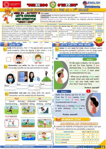 1° GRADO PRE A1 - EDA 8 - activity 3 - Aprendo en casa
