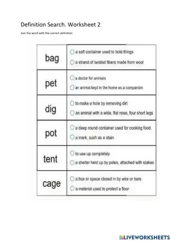 Definition worksheet 2