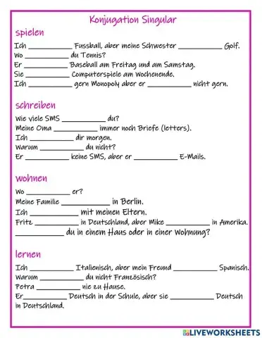 Verben Konjugation Präsens Singular