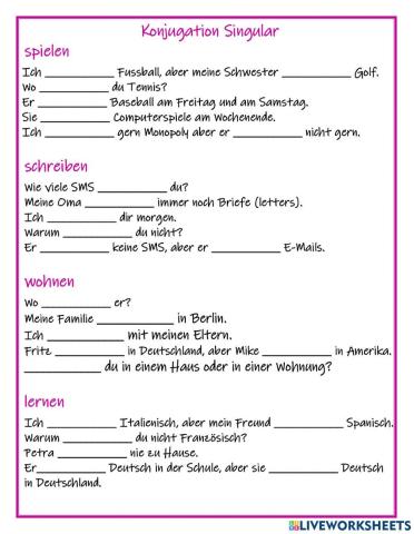 Verben Konjugation Präsens Singular