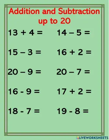 Addition and Subtraction to 20 Set 8
