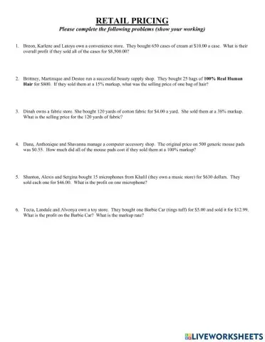 Retailing - calculation