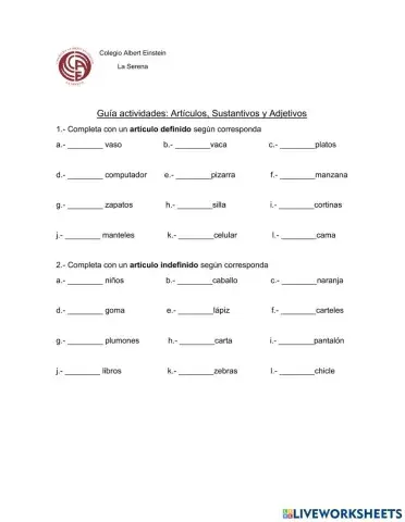 Guía adjetivos, sustantivos y artículos