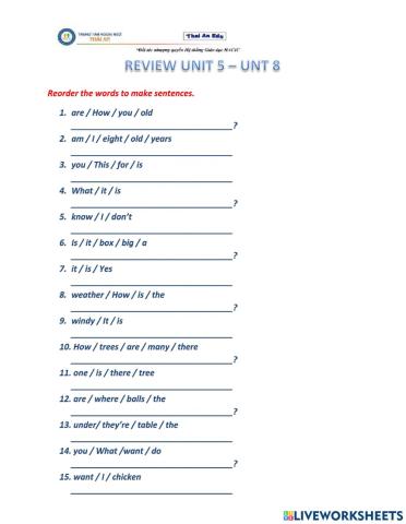 Review unit 5 - 8 Let's go 1