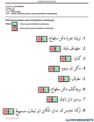 Amali Agama Pra Latihan 2&3 Perkara yang membatalkan sembahyang