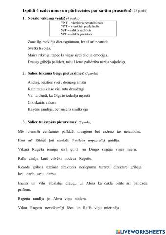 Pieturzīmes vienkāršos un sal. sak. un sal. pak. teikumos