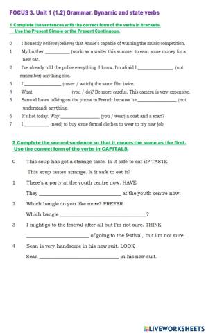 Focus 3.Unit 1. Grammar 1.2