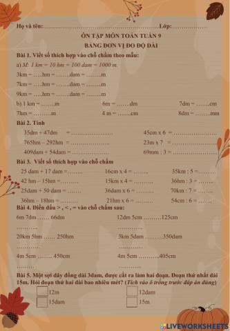 Bảng đơn vị đo độ dài