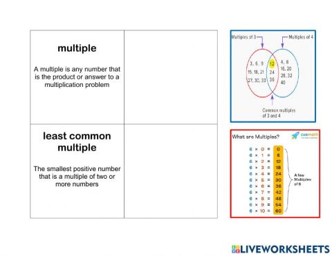 LCM and GCF Vocab Match