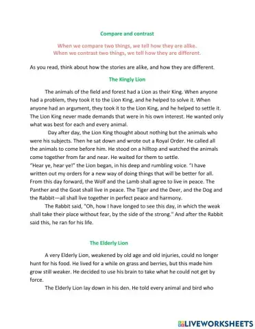 Comparing and Contrasting Exercise