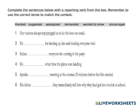 Indirect speech verbs
