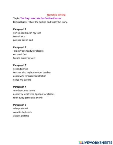 Narrative Writing Essay Outline