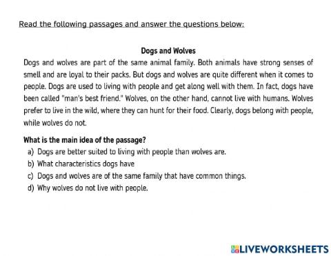 Reading comprehension - short paragraph