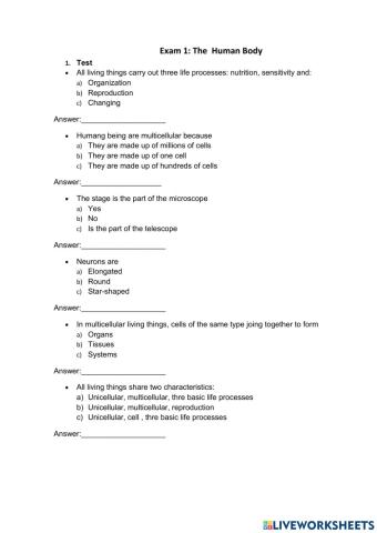 Unit 1 The human body