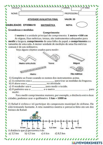 Avaliação de matemática