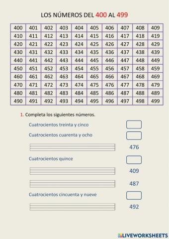 Los números del 400 al 499