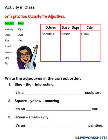 Activity in Class: Order of Adjectives