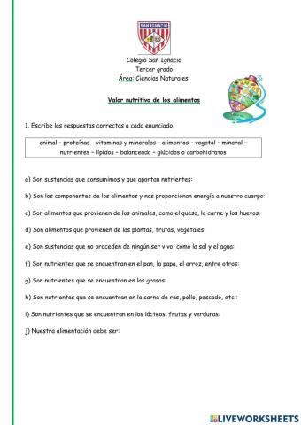 Valor nutritivo de los alimentos