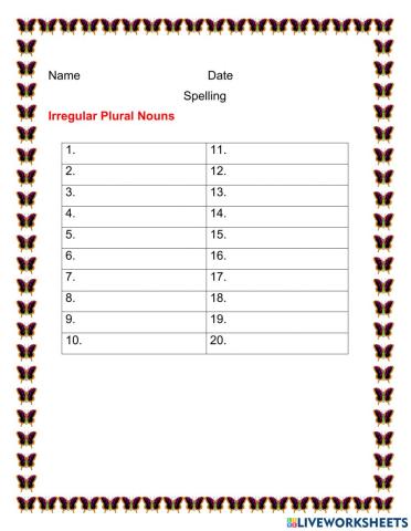 Spelling - Irregular Plural Nouns Test